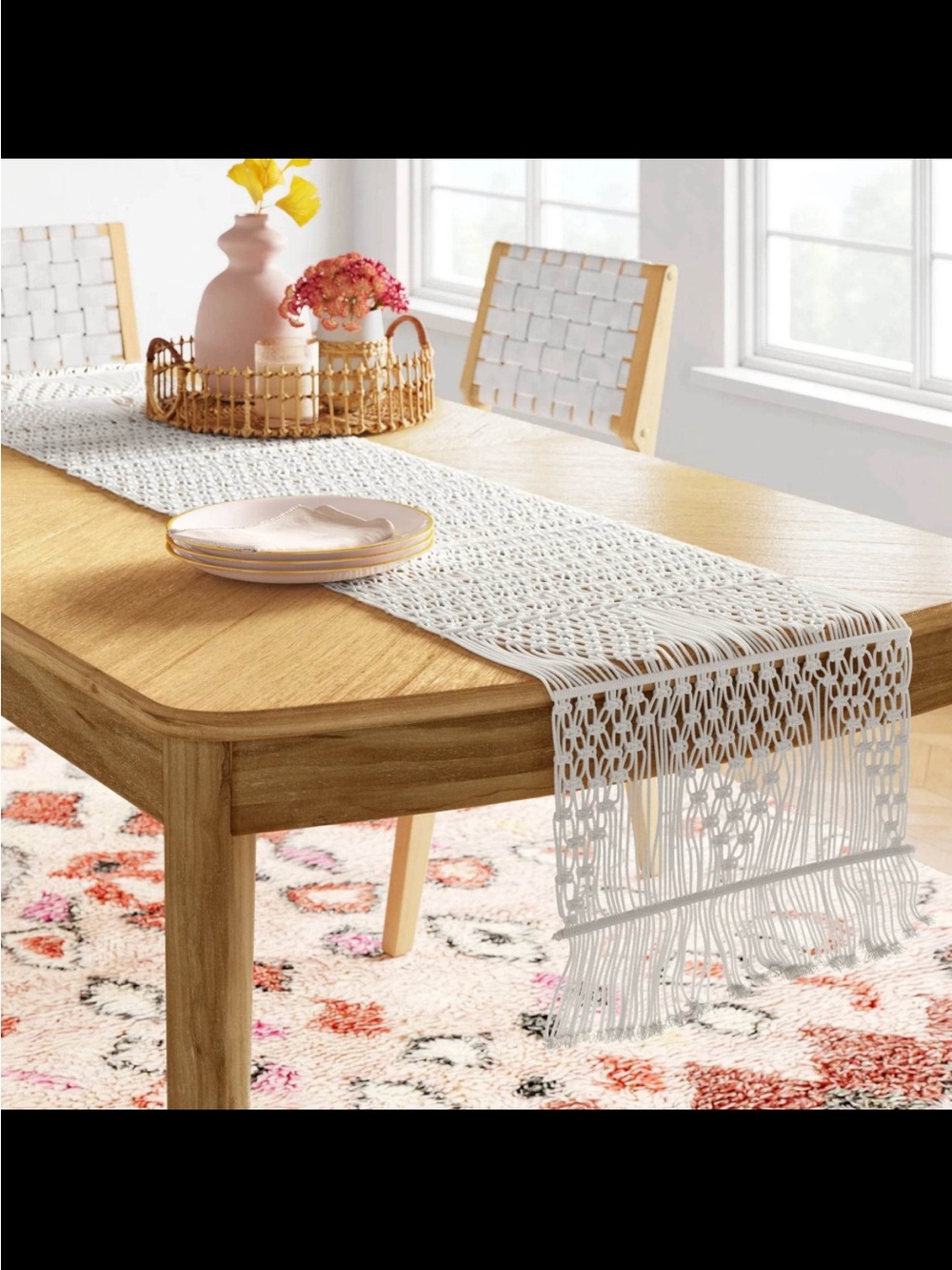 Boho White Macrame Table Runner - threshold opal house